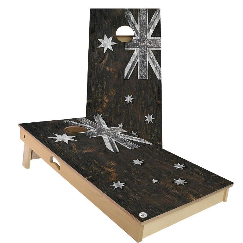 Ensemble de 2 panneaux de cornhole à thème drapeau 2 pi x 4 pi avec étui et lumières, Gris, Australie