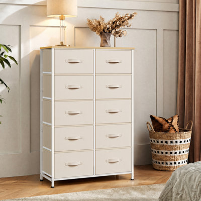 Cecilla 10 Drawer Dresser for Bedroom, Tall Dresser for Storage with Woonden Top, Sturdy Frame, Double Dresser for Living Room, Closet, Hallway