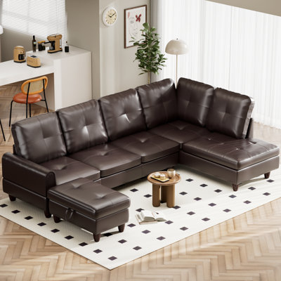 Ensemble de canapé 3 pièces, ensemble de canapé de salon en similicuir de 98 pouces, ensemble de canapé avec cadre en bois massif avec chaise, causeuse et canapé, siège confortable moderne pour appartement, brun maison
