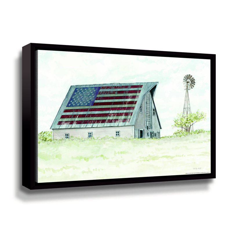 États-Unis, grange sur toile, H 8 po x l 10 po x P 2 po, Cadre flottant noir