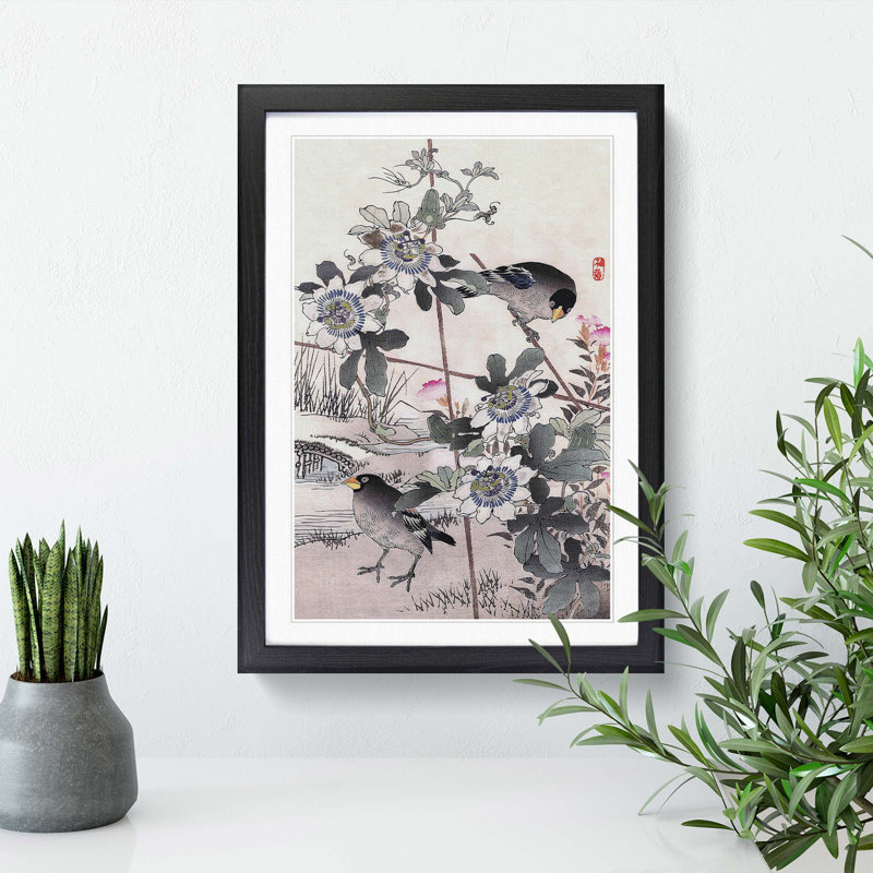 Birds in the Garden by Kono Bairei - Picture Frame Painting Print, 48cm H x 36cm W x 2cm D, Black Framed