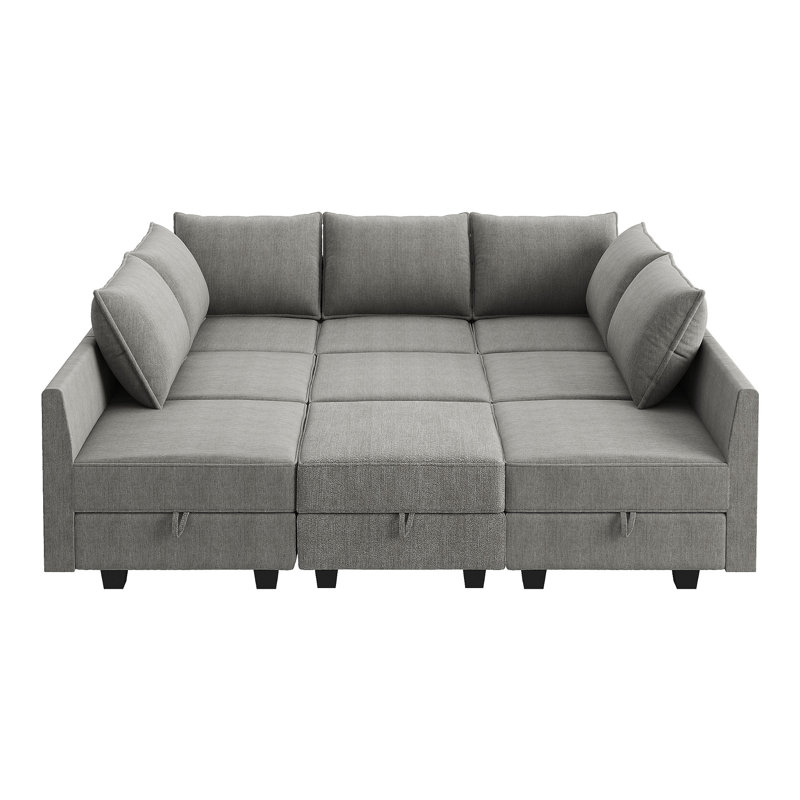 Canapé modulaire avec repose-pieds Larchmere, Mélange de polyester gris