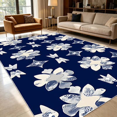 Tapis à motif géométrique floral bleu marine de 1 pièce pour salon, doux et confortable, convient à toutes les saisons, facile à entretenir, lavable à la machine, convient à la salle à manger, à la chambre à coucher, au vestibule, à la cuisine, au patio, à la maison ou à l'extérieur .
