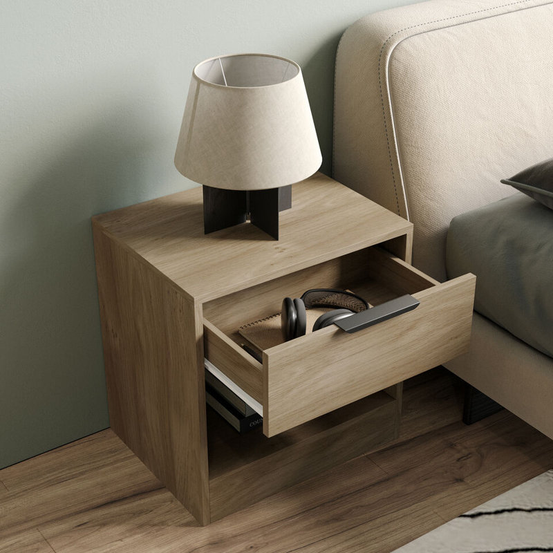 Sydonna 45cm W Solid Wood Bedside Table, Oak