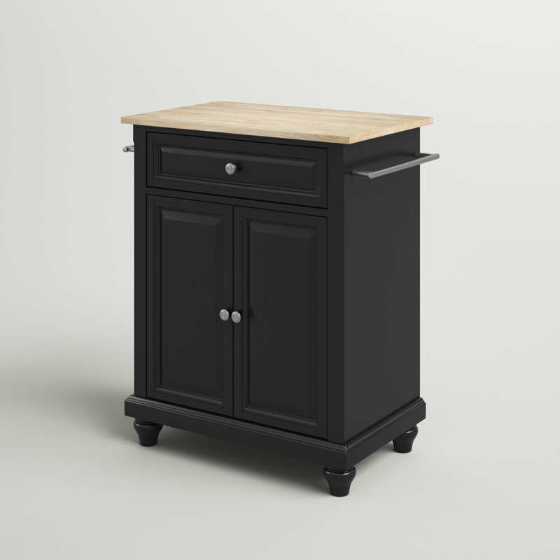 Hedon Solid Wood Top Kitchen Cart, Black