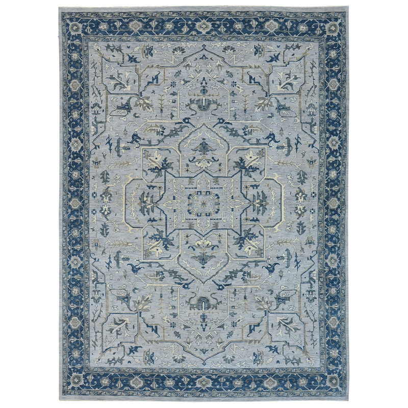 Wool Oriental Area Rug in Blue, Rectangle 5' x 7'
