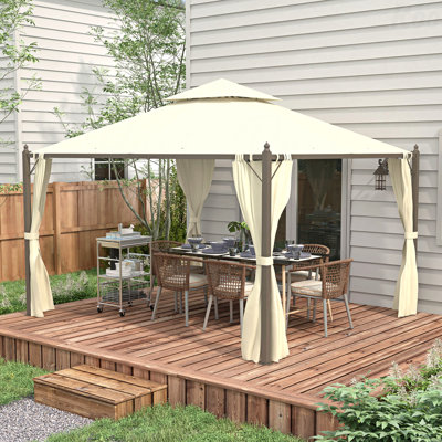 10X12FT Gazebo Steel, For Outdoor Use With Polyester Curtains & Double Roof