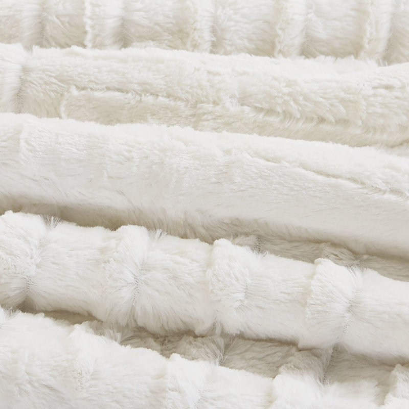 Twin Size Faux Fur Comforter - Checkerboard Design, , Machine Wash & Dry With 2 Shams Warm Style, Washable, Ivory