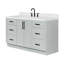 Meuble-lavabo ovale simple de 60 pouces avec comptoir en quartz blanc de Carrare de 1,5 pouce d'épaisseur, finition grise.-1094127145-1104450418