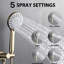Douche 10 pouces avec pomme de pluie haute et main 5, fixation murale, acier inoxydable doré brossé et 5 mains, acier doré brossé