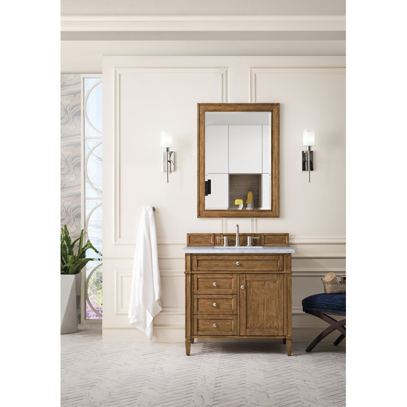 Brittany 36'' W Single Vanity, Carrara White, Saddle Brown, 8" Widespread