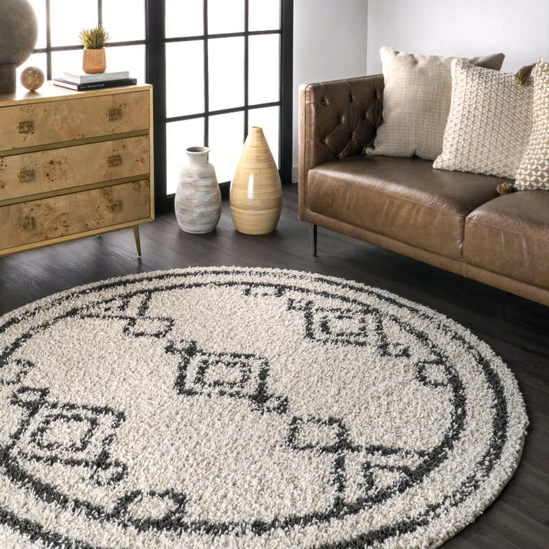 Adian Off-White Area Rug, Round 5'