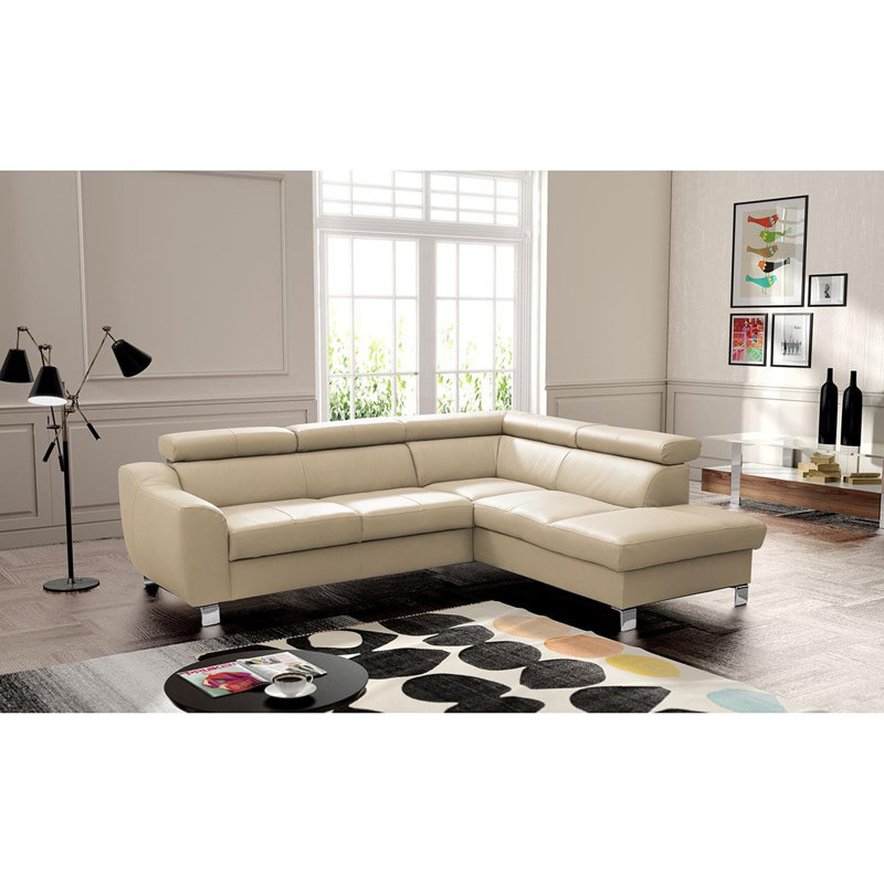 Avaiya Leather Corner Sofa with Sleeping Function and Storage, Beige, No, Right Hand Facing