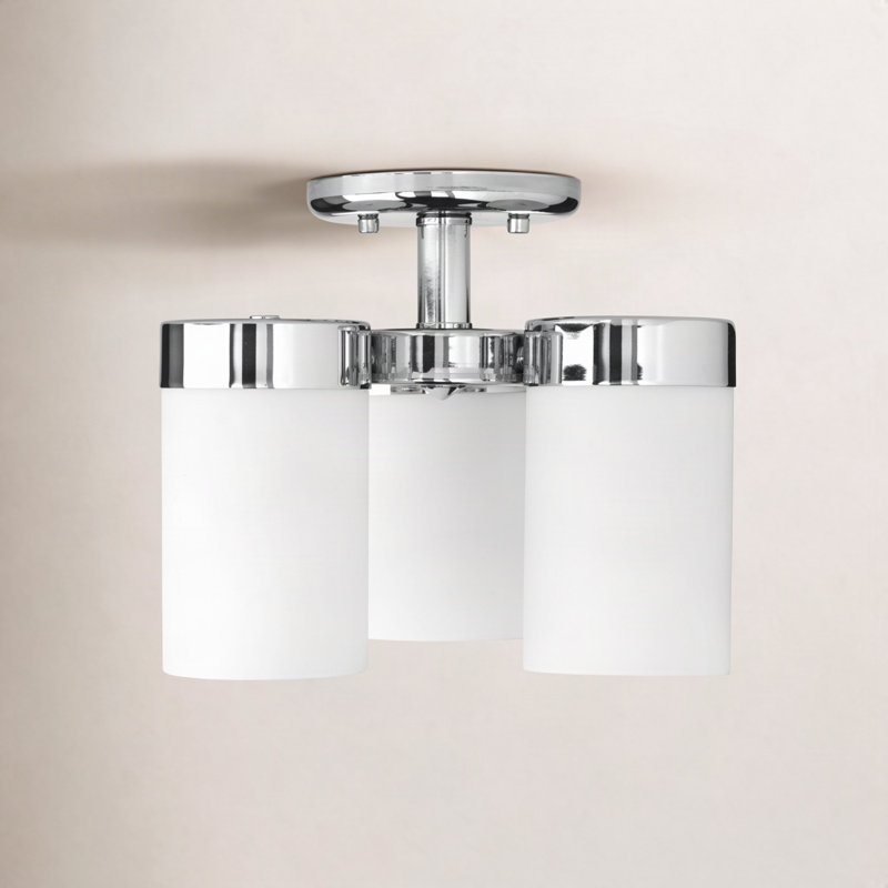 Preston Frosted Glass Semi Flush Mount, Polished Chrome