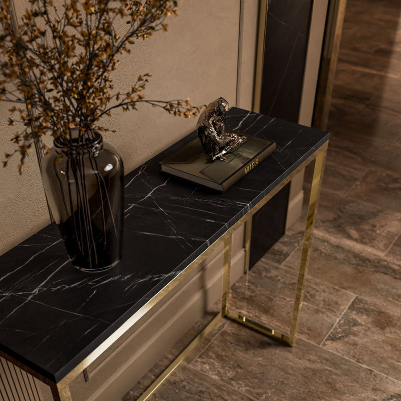 MODERN II Console Table, 100 cm, Gold Chrome / Black Grigia Pietra