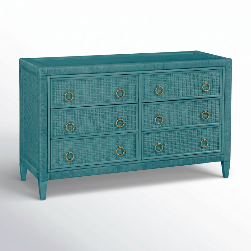 Naples 6 Drawer 54'' W Dresser, Antique Frost White, No, Brass