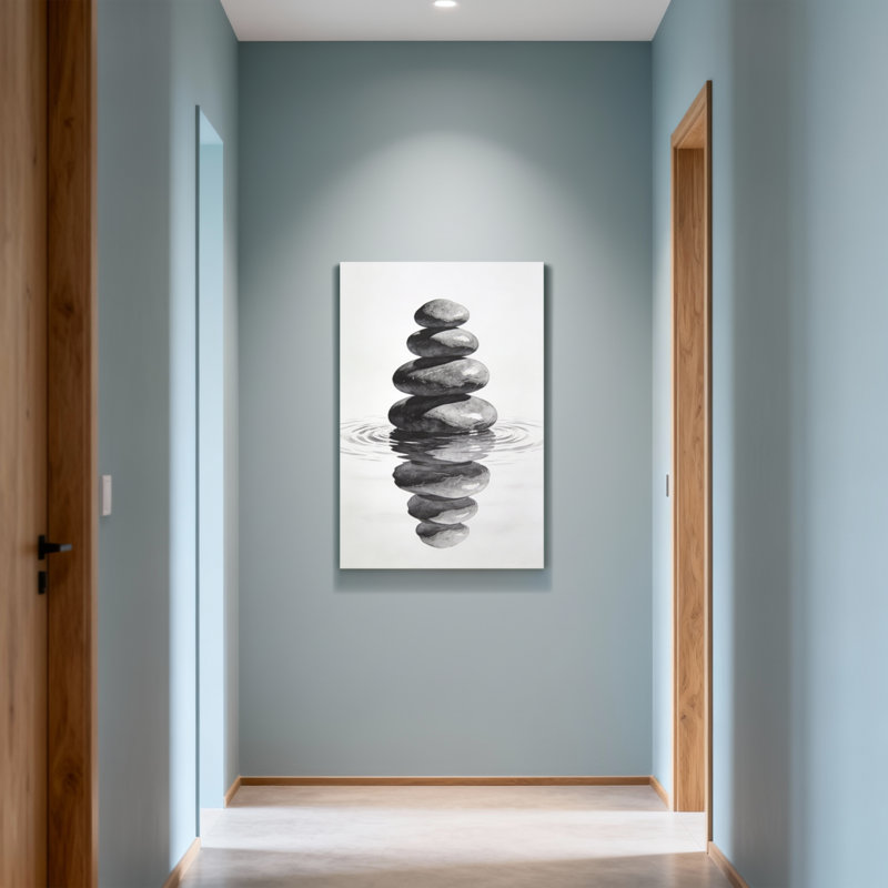 Abstrait pierres empilées réflexion de l'eau équilibre zen calme sérénité harmonie paisible, H 18 po x l 12 po
