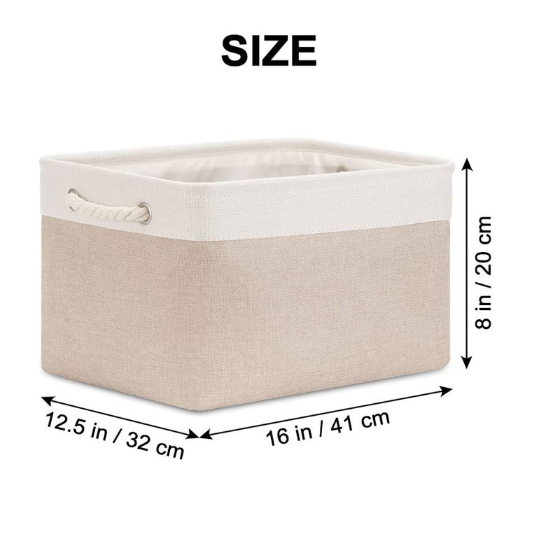 Large Fabric Storage Baskets,6 Pack Linen Closet Storage Containers Bins with Handles Khaki&White