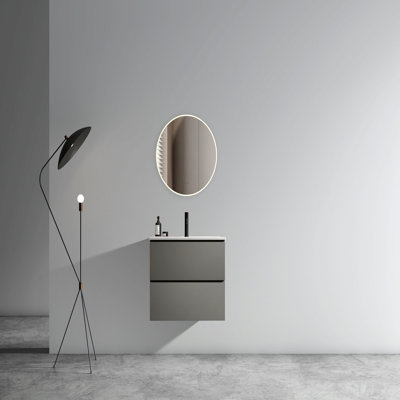 Meuble-lavabo mural 24 po avec lavabo en céramique et un trou de robinet, grand meuble-lavabo flottant avec rangement pour salle de bain moderne, pré-assemblé