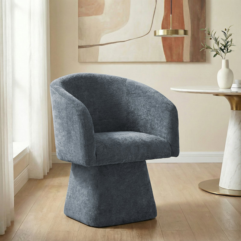 Fauteuil de salle à manger pivotant et rembourré avec dossier arrondi et accoudoirs, tissu chenille doux, assise profonde et rembourrée