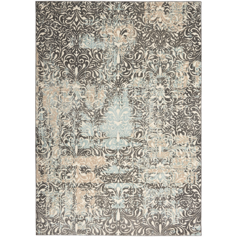 Springmont Polyester Gray/Charcoal Area Rug, Rectangle 4" x 6"