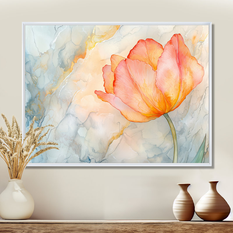 Aura de tulipe rougeoyante - décoration murale tulipe, H 12 po x l 20 po, Impression dans un cadre flottant sans passe-parto