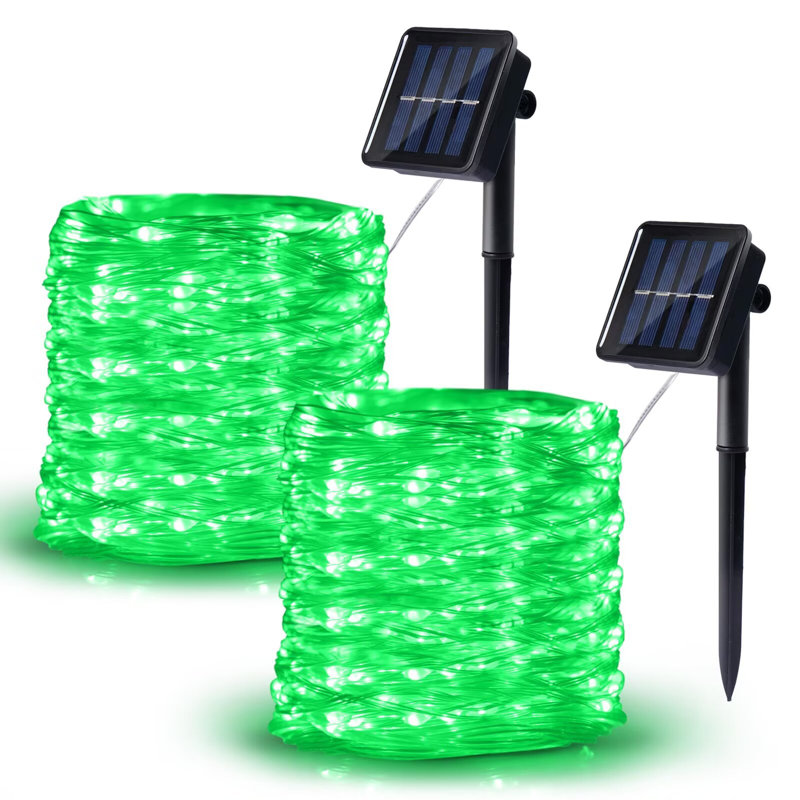 Solar Powered 100 LED String Light Holiday Decorations Outdoor Waterproof With 8 Modes(Set of 2), Green