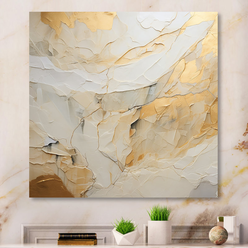 Art sur toile, formes abstraites de glacier beige et doré II, Toile tendue, H 24 po x l 24 po x P 1 po
