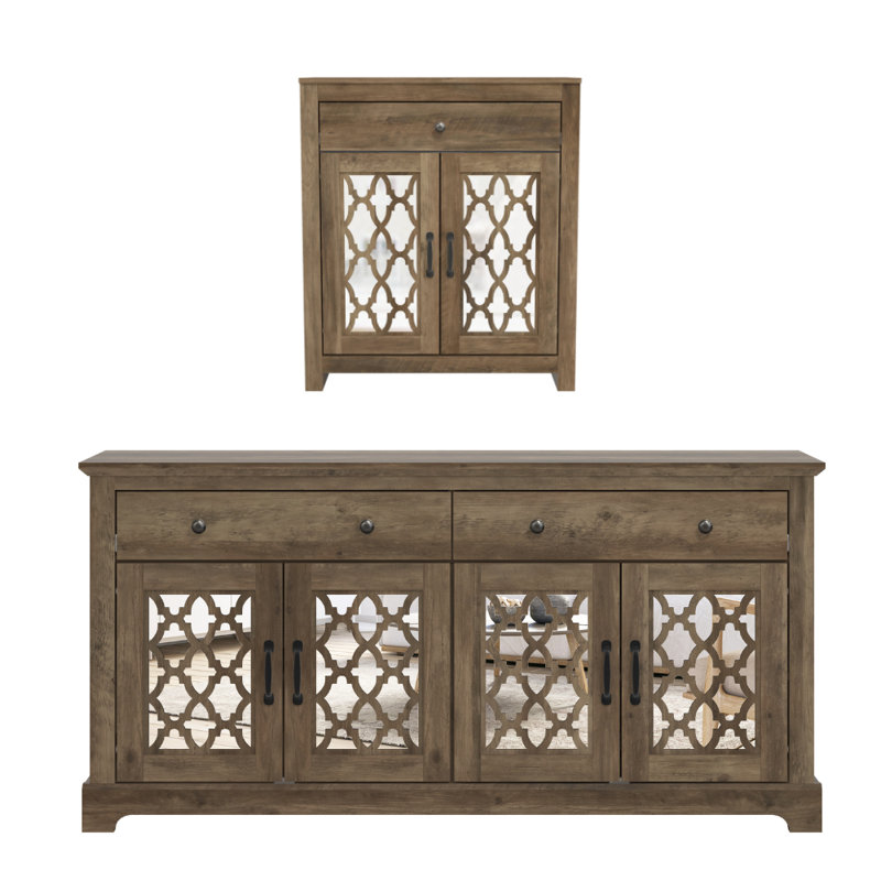 Chessani Transitional 2 Piece Sideboards Set, Knotty Oak