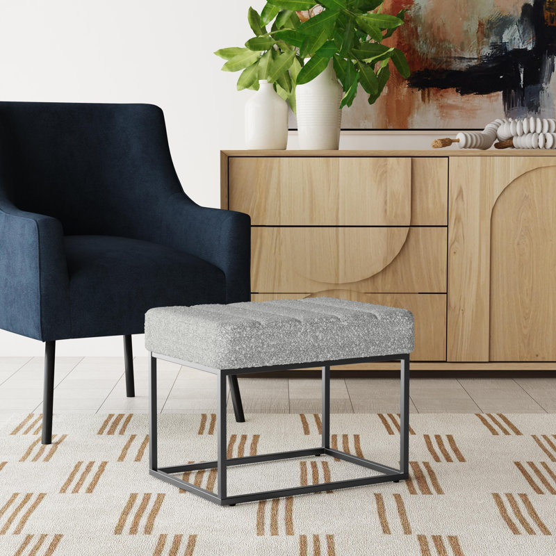 Homepop Theodore Small Ottoman, Theodore Ottoman Gray Polyester