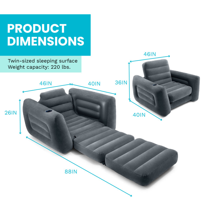 Intex Inflatable Pull Out Sofa Chair Sleeper with Twin Air Bed,  88" x 46" x 26"