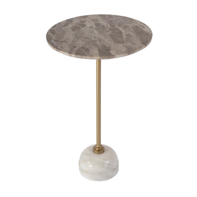  Zion W Table d'appoint ronde en marbre et fer, beige, or, blanc