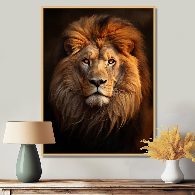 Lion Regal Majesty Lion - Lion, art mural, H 32 po x l 24 po x P 1 po, Cadre flottant érable
