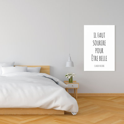 «You must sourire to be Beautiful», art sur toile noir et blanc