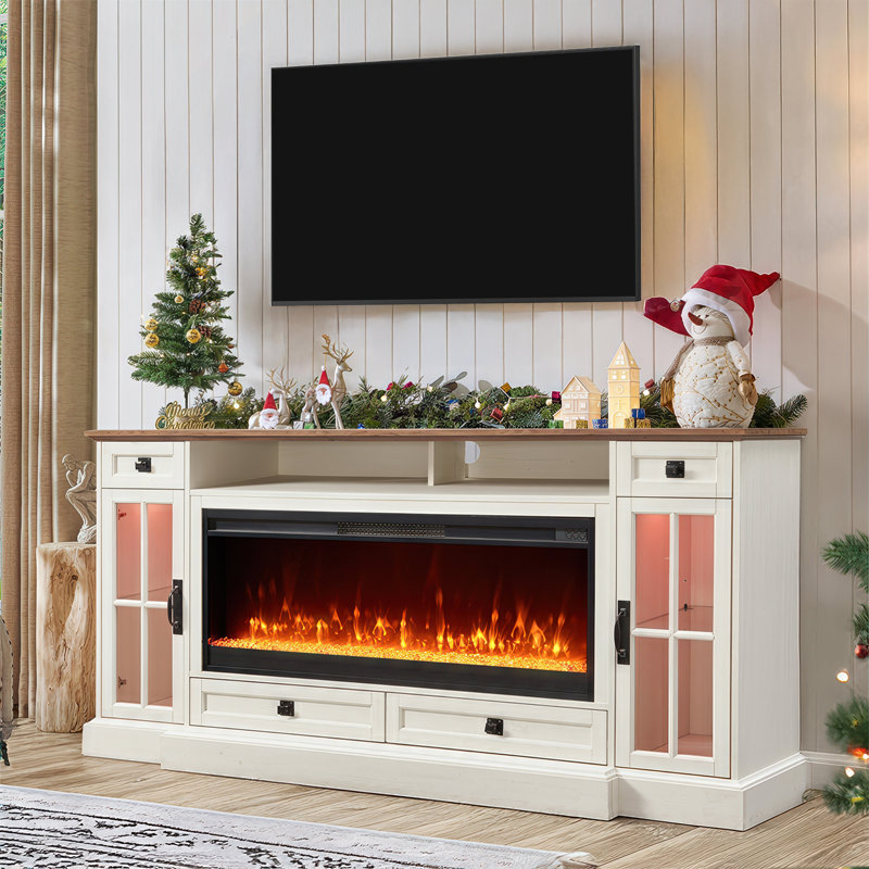 Aira 70" W Wood Fireplace TV Stand with Timer, White