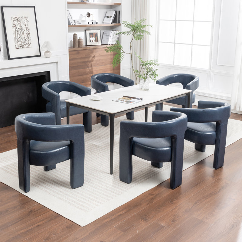 Caleb Upholstered Faux Leather Dining Chairs, Navy