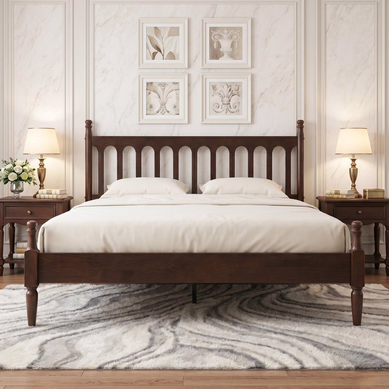 Wichita Queen Size Bed Frame with Headboard & Footboard, Solid Wood Platform Bed, 12 Strong Slatted with Metal Legs, Anti-Noise & Slip-Free, Dark Roast Oak Finish