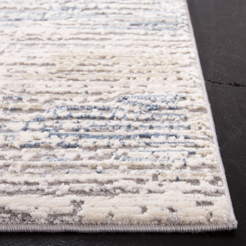 Gray and Cream Hand-Knotted Wool Abstract Rug 4' x 6'
