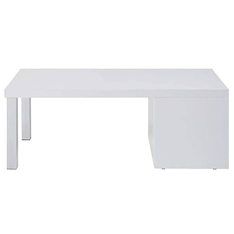 Sleek White And Silver Coffee Table With High Gloss Metal Elements Rectangular In Frame Storage