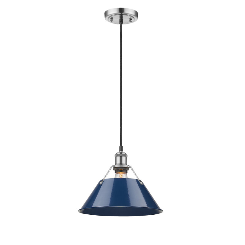 Luminaire suspendu conique à 1 lumière Weatherford, H 131,5 po x l 14 po x P 14 po, Bleu marine, Étain