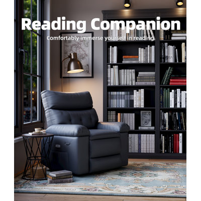 Fauteuil inclinable à bascule surdimensionné de 27 po, fauteuil inclinable manuel pivotant à 360 ° en cuir de polyuréthane pour adultes, fauteuil paresseux avec accoudoir et dossier confortables en éponge 1,5X pour le salon, la chambre à coucher