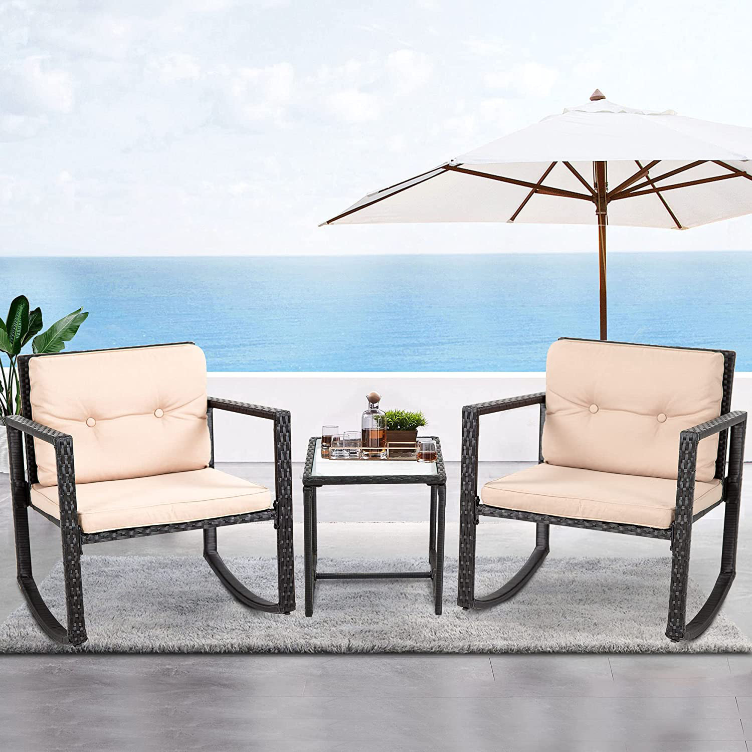 Ebern Designs Patio Furniture Outdoor Bistro Set, Rocking Chair, 3 ...