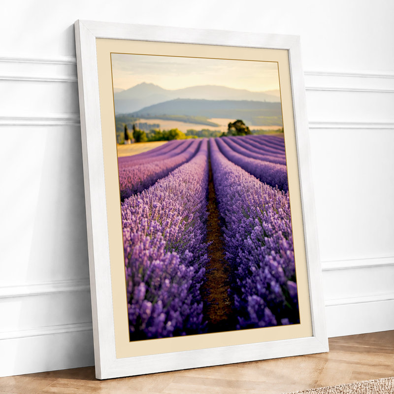 Lavender Fields at Dusk Rustic - Framed Print, A2 - 59.4 x 42.0 cm, White