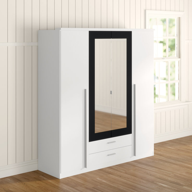 Krefeld 4 Door Wardrobe, Alpine White/Metallic Grey, 199cm H x 136cm W x 56cm D