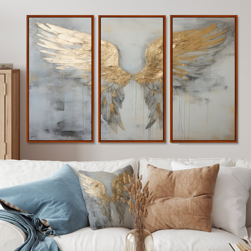 Dicha - Ailes d'ange, ensemble de décorations murales, H 28 po x l 36 po x P 1 po, Cadre flottant brun