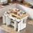 Rolling Fluted Kitchen Island With Drop Leaf, Power Outlet, 4 Doors, 3 Drawers, Curved Edge And Spice Rack