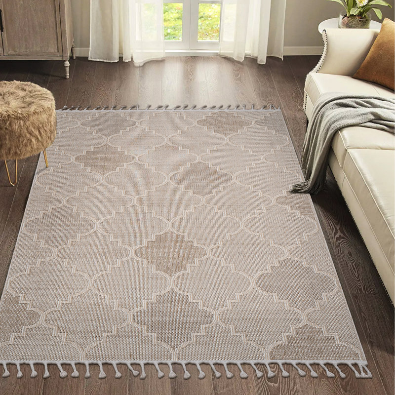 Tapis 6 x 9 avec motif crème / treillis -, teinture, non-perte de poils et animaux de compagnie - choix multiples à faire, entretien facile, options de conception à hauteur de poils moyenne,