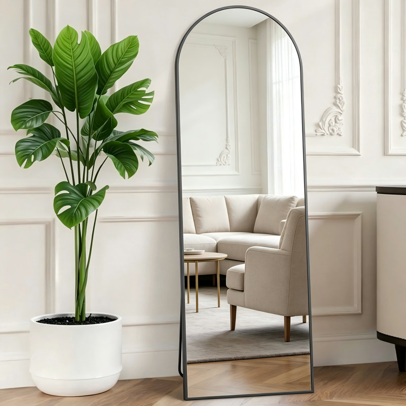 58×18 Inch Black Arched Full-Length Mirror, Freestanding And Floor-Standing Design, Simple Yet Luxurious, A Versatile Addition To Any Home.