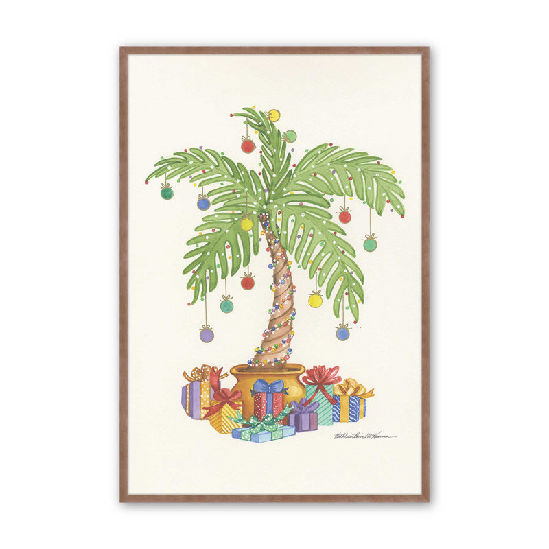 Palmier des fêtes avec imprimé ornements, H 11 po x l 9 po x P 1,375 po, Cadre photo rose poudre