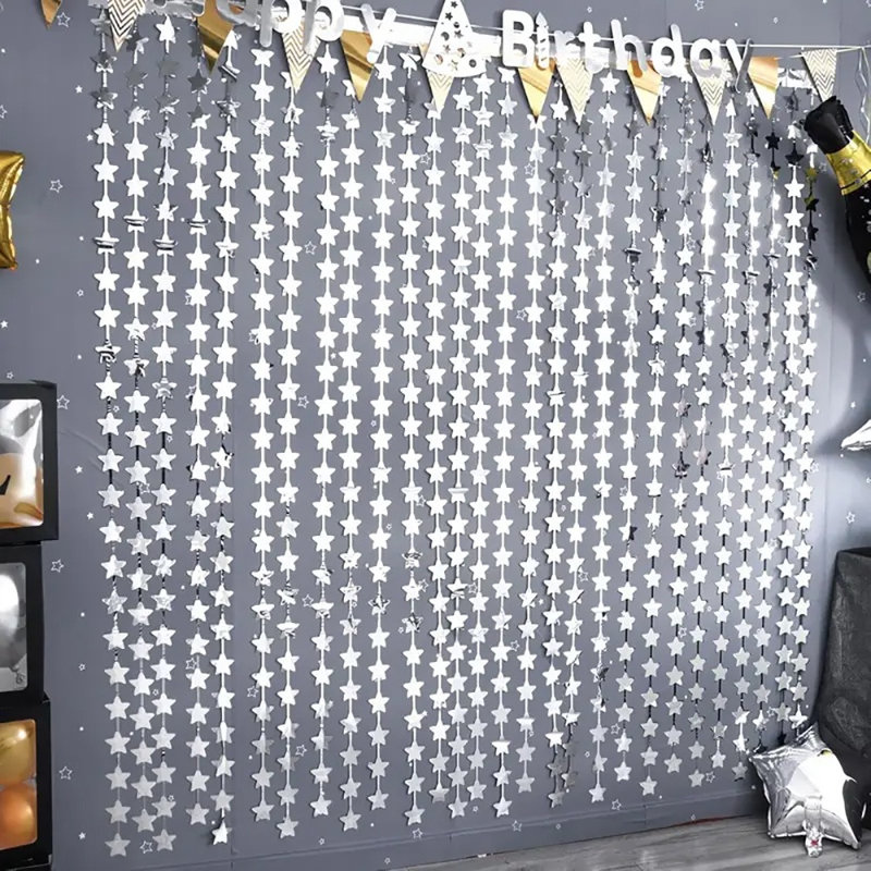 4 pièces de banderoles à franges en toile de fond étoile argentée pour décorations d'anniversaire
